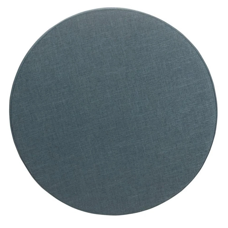 HomePop Round Transitional Wood and Fabric Storage Ottoman in Teal Blue - Image 3 of 4