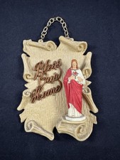 Vintage Bless Our Home Sacred Heart Jesus Plastic Wall Hanging - Made in Italy