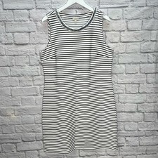 Talbots Sleeveless Sheath Dress White Blue Striped Braided Detail Nautical 14