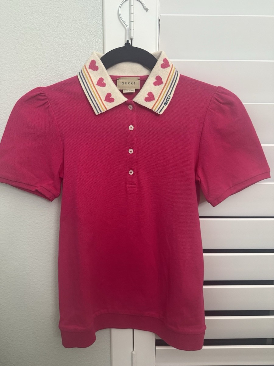 Brand new Gucci Kids Girls pink with heart Collar Polo Shirt size