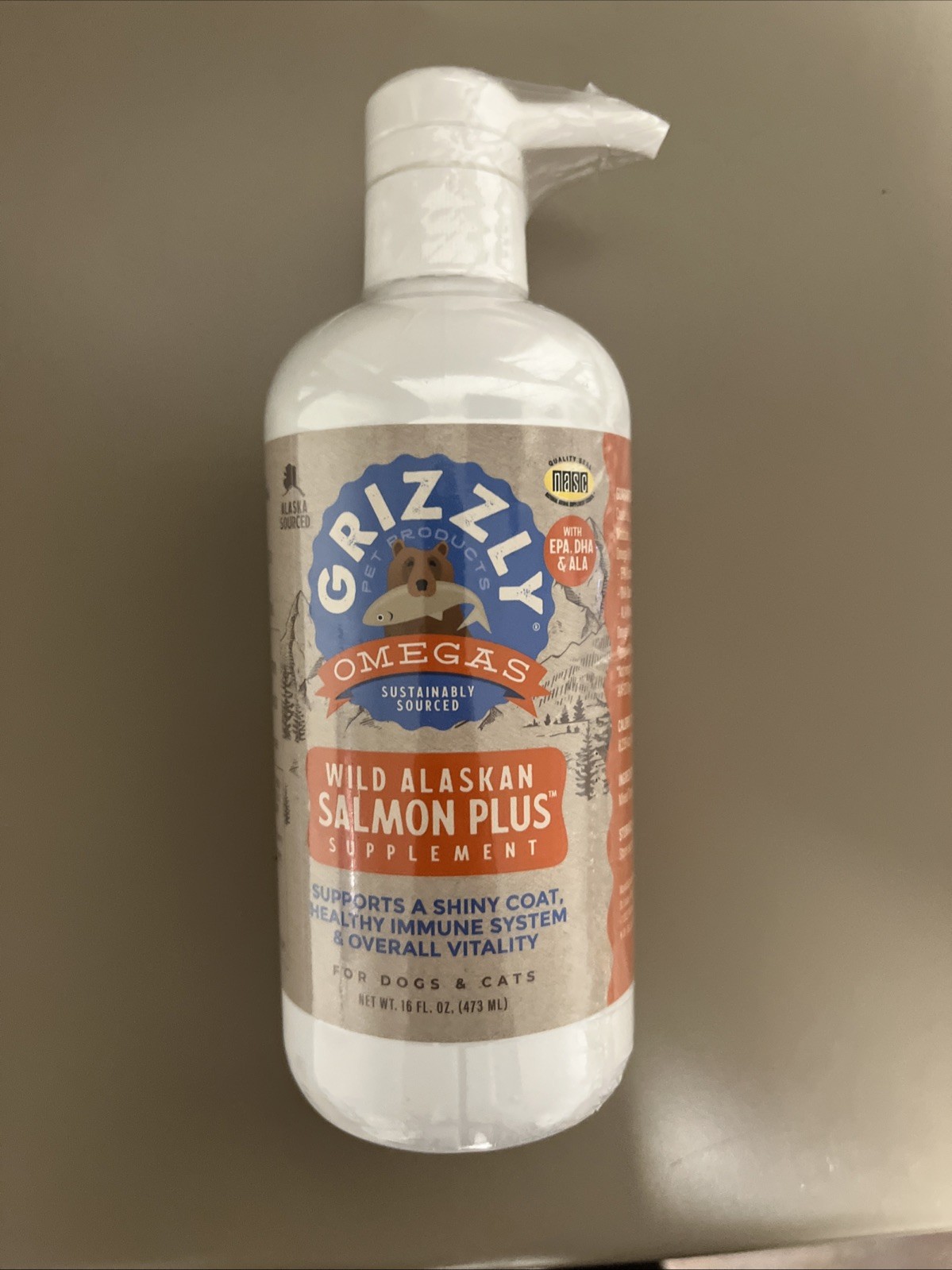 NEW! GRIZZLY OMEGAS WILD ALASKAN SALMON PLUS SUPPLEMENT FOR DOGS & CATS 16 FL OZ