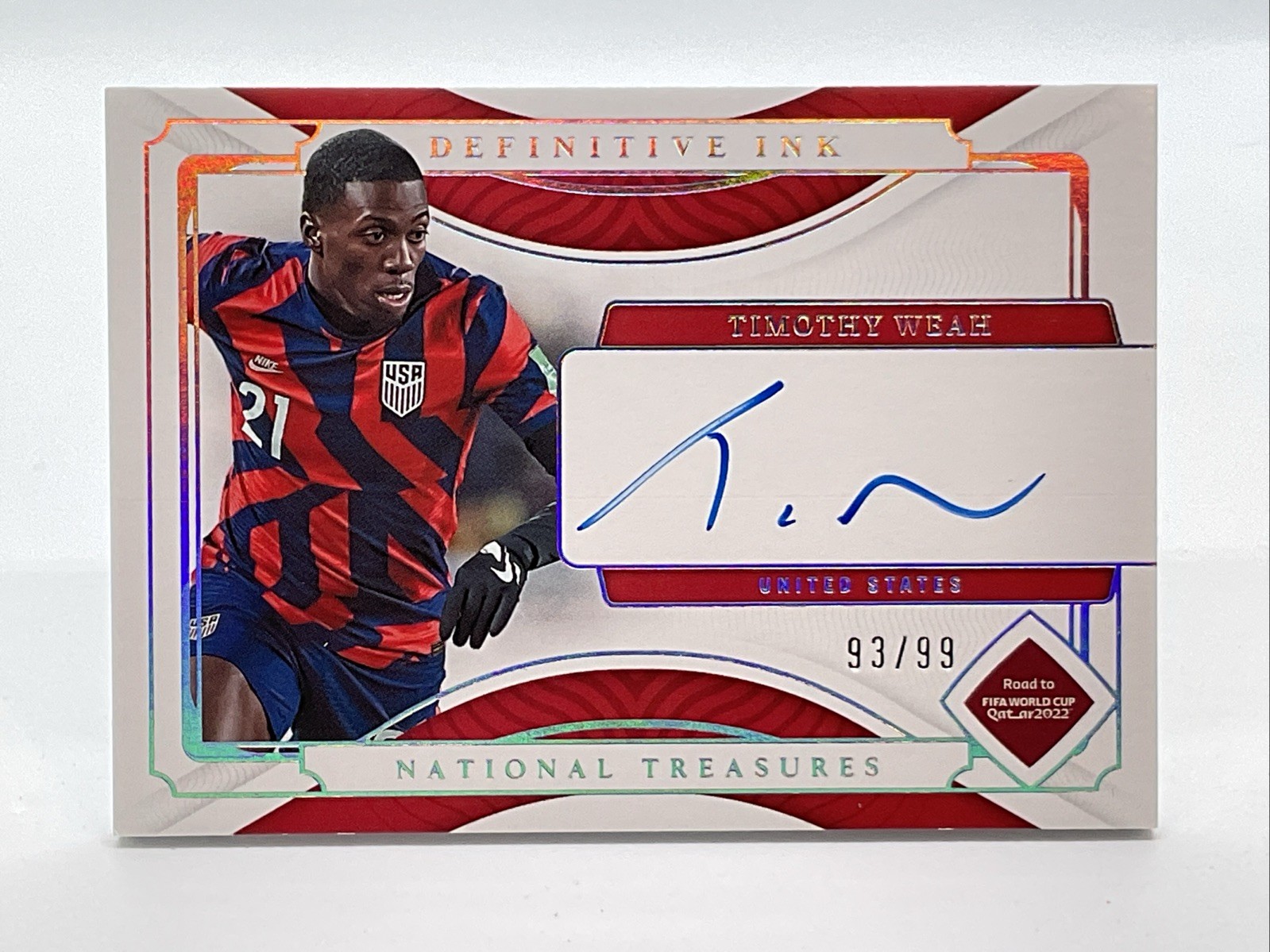 2022 National Treasures FIFA World Cup Soccer Silver Timothy Weah AUTO /99 USMNT