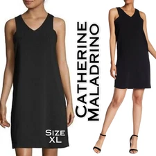 Catherine Maladrino Sleeveless V-Neck Black Shift Minidress Minimalist Size 8