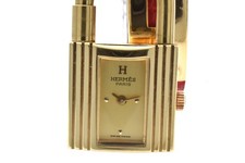 【EXC+5】HERMES Kelly Gold Swiss Quartz Women's Padlock Watch Gold Dial Red Strap