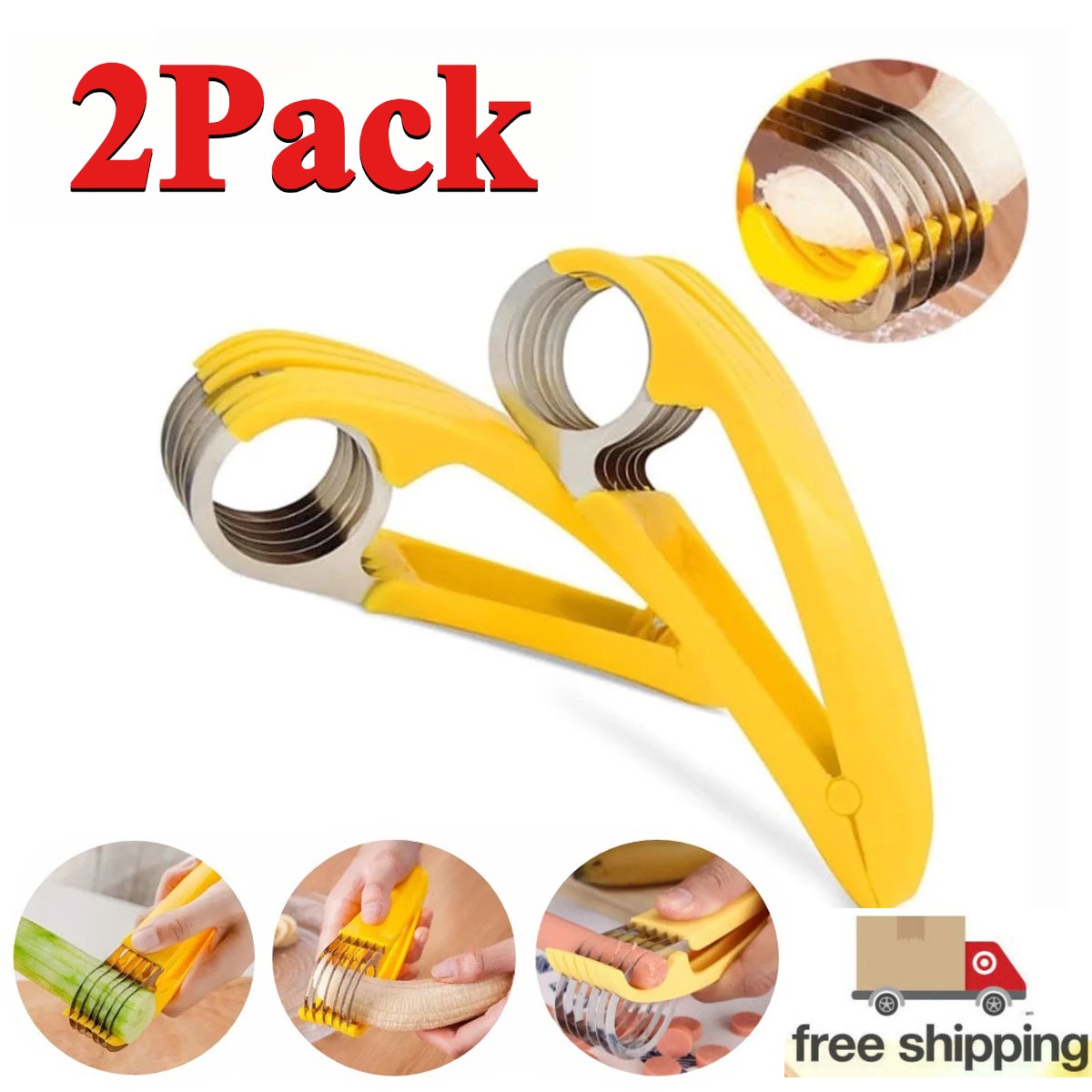 2Pcs Banana Slicer Fruit Knife Veggie Cutter Kitchen Bar Tool Stainless Steel