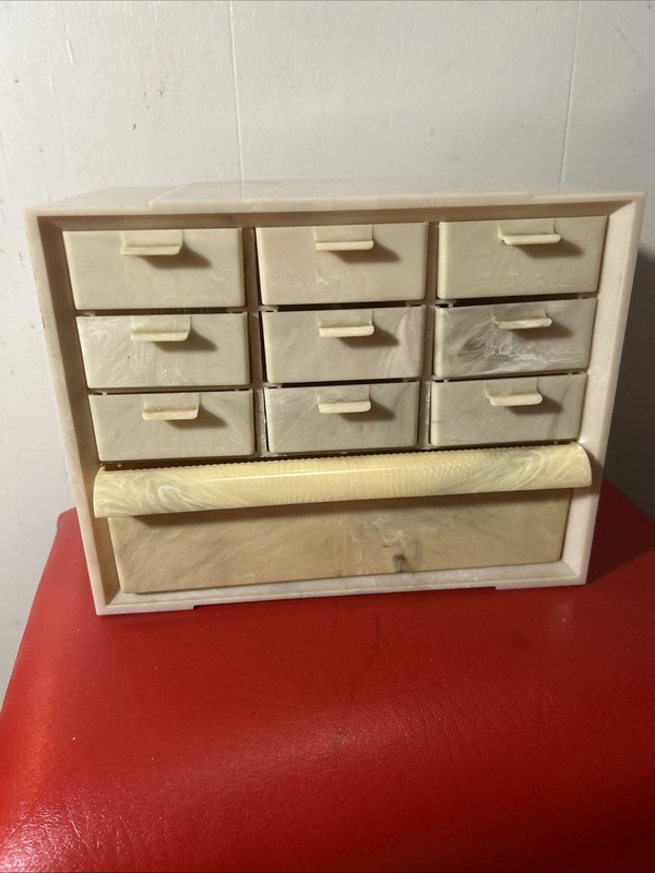 RARE VINTAGE AKRO-MILS Drawer Hardware Jewelry Box Cabinet Bakelite Storage