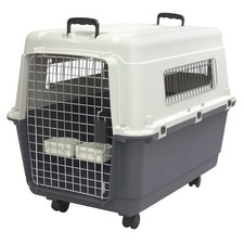 SportPet Designs Plastic Kennels Rolling Plastic Wire Door Travel Dog Crate- ...