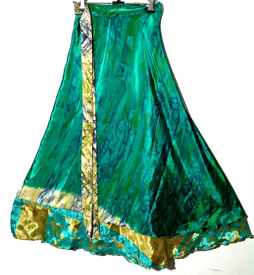 Incredible-art Vintage Silk Sari Magic Wrap Skirt Reversible Double Layer skirt, - Image 1 of 4