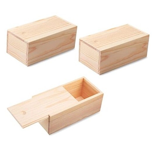 3 Pieces 7.87 x 3.94 x 3.15 Inch Unfinished Wood Box with Sliding Lid, Small