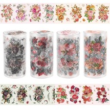 URROMA Flower Scrapbooking Tape Set, 4 Rolls PET Colorful Tapes Floral Washi Tap