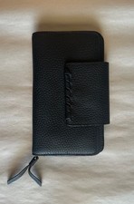 AllSaints Women's Black Kita Japanese Leather Zipper Pockets Bi-Fold Wallet