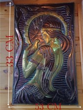 Getriebenes Kupferbild mit Maria-Motiv.