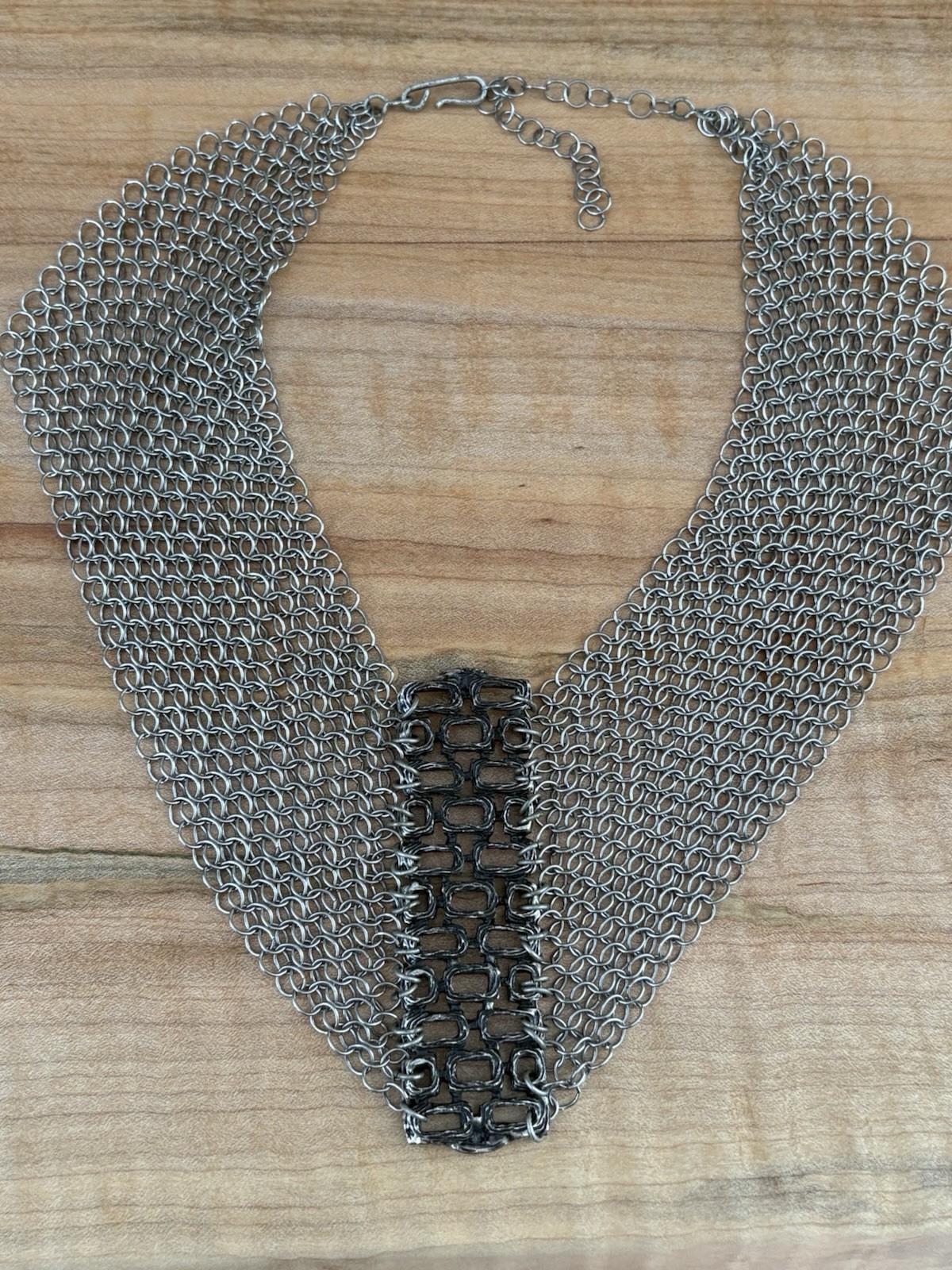 Beautiful Statement Silver Tone Mesh Necklace - image 1