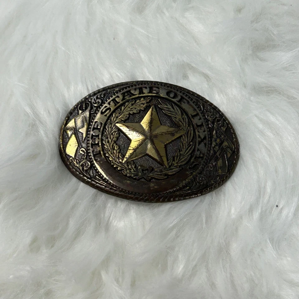 Texas State Pride Belt Buckle Western Cowboy Made in USA Gold Silver Tone Brass - Image 2 of 4