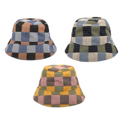 Widebrim Color Plaid Bucket Hat Fisherman Hat All-match Sunscreen for Daily Wear