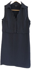 Next Tailoring Shift Dress Uk 6 Navy with White Pinstripe Sleeveless Collared