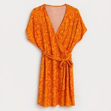 Nine West XL Orange Pink Floral Wrap Dress Belted Short Sleeve Stretch