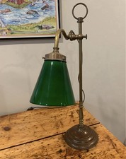 Antique Bankers Lamp Green Glass Shade Emerald Color Desk Light