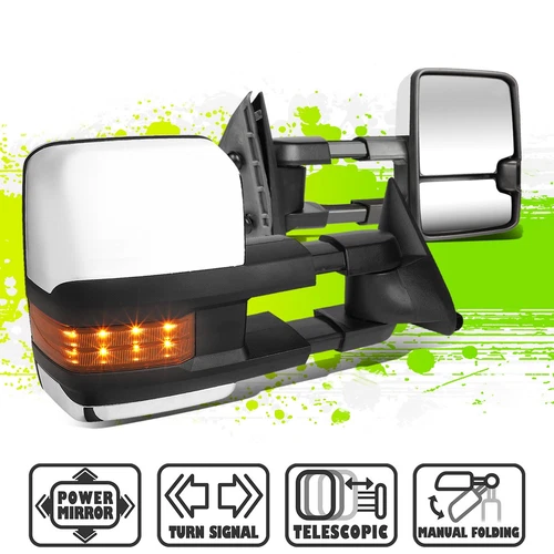 Chrome Powered Amber LED Signal Towing Mirror for Chevy GMC C/K 1500-3500 88-02