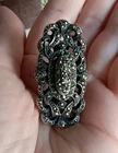 Vintage Sterling Silver Marcasite Large Statement Shield Ring Size 8.5