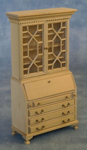 Natural Finish Bookcase Bureau Dolls House 1:12 Scale Miniature Cupboard BEF 157