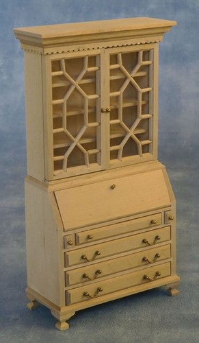 Natural Finish Bookcase Bureau Dolls House 1:12 Scale Miniature Cupboard BEF 157 - Afbeelding 1 van 7