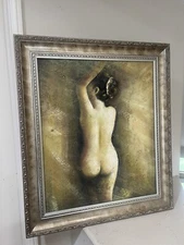 Seated Female Portrait Oil Canvas XL Framed  29x25