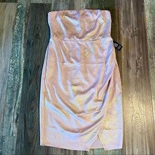 Express NWT Strapless Blush Pink Mini Dress Sparkly Metallic Gold Faux Wrap