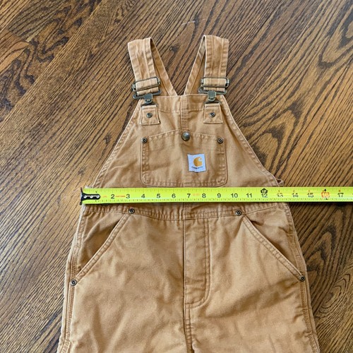 Vintage Carhartt Insulated Canvas Bib Overalls Kids Size 5 Brown Double Knee - Picture 6 of 12