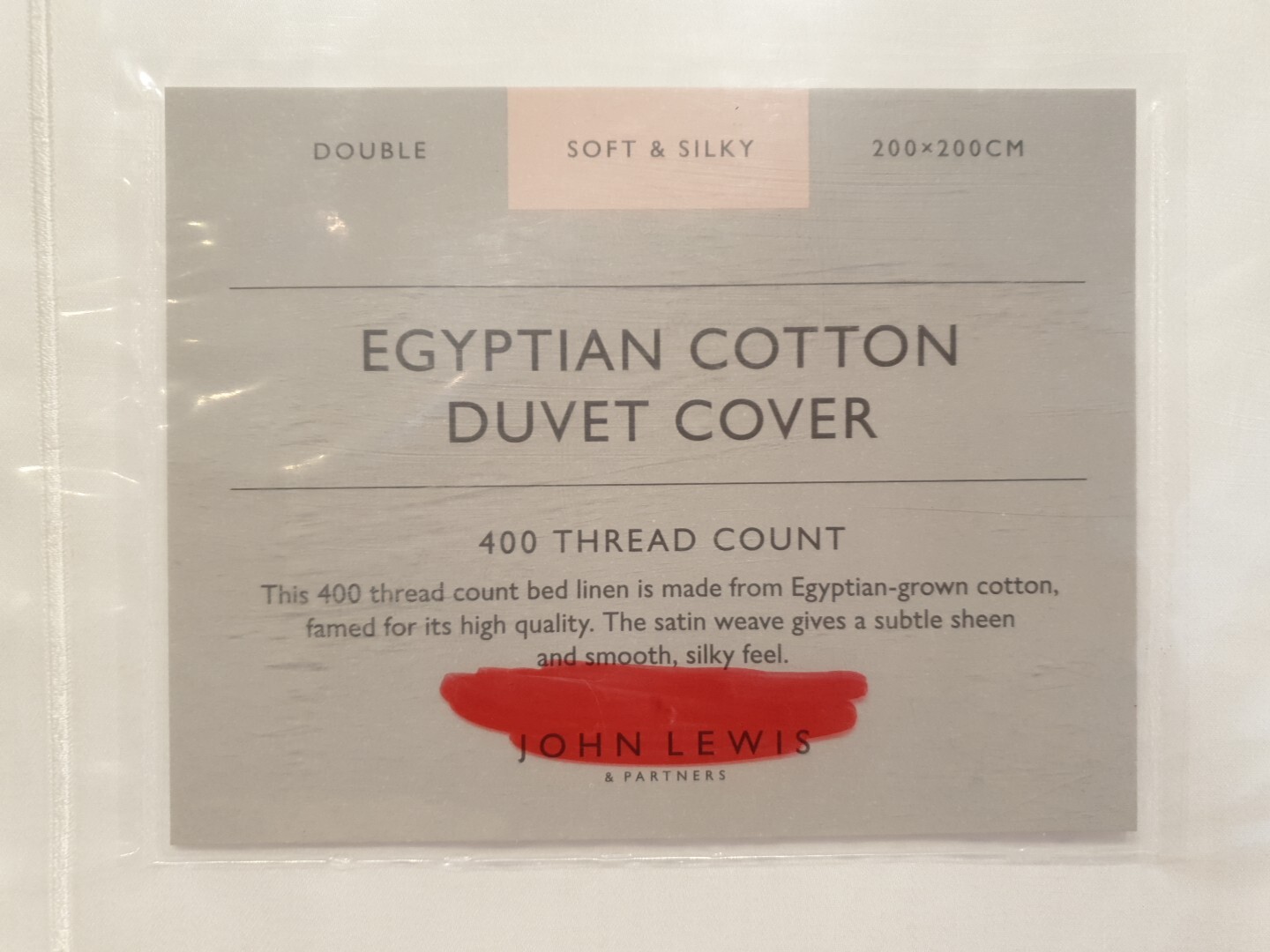 John Lewis Egyptian Cotton 400 Thread DOUBLE Duvet Cover White RRP £