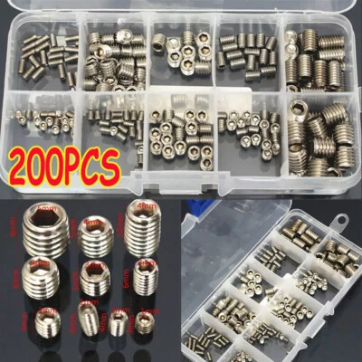 ETOPDEAL-5A 200pcs Stainless Steel Allen Head Socket Hex Set Grub Screw Assortment Cup Point