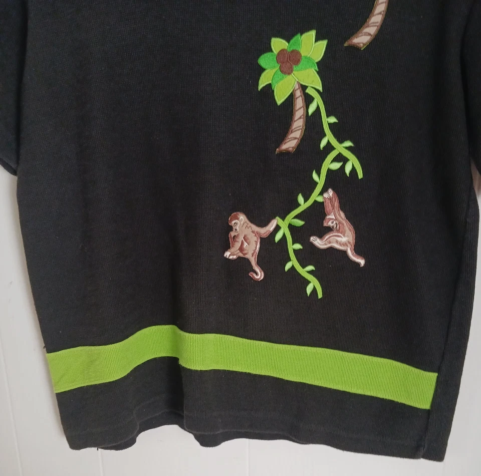 Blusa para mujer vintage antigua Dell Designs manga corta mono palmera negra talla M Foto 3 de 4