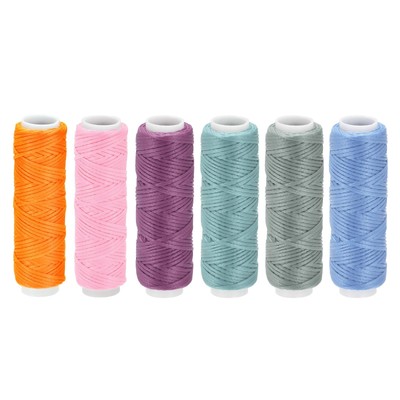 Gewachste Lederfäden 13 Yard 150D/0,8 mm Flach Polyesterkordel, Helle Farben 6 Stck.
