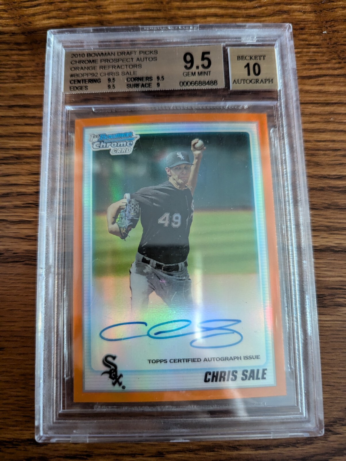 BGS 9.5 Gem Mint 2010 Bowman Chrome Chris Sale Orange Auto RC /25 - Cy Young