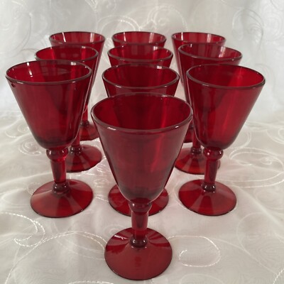 Qty. 10 Hand Blown Ruby Red Glassware Set of 10 Wine Glasses Exquisite Mint