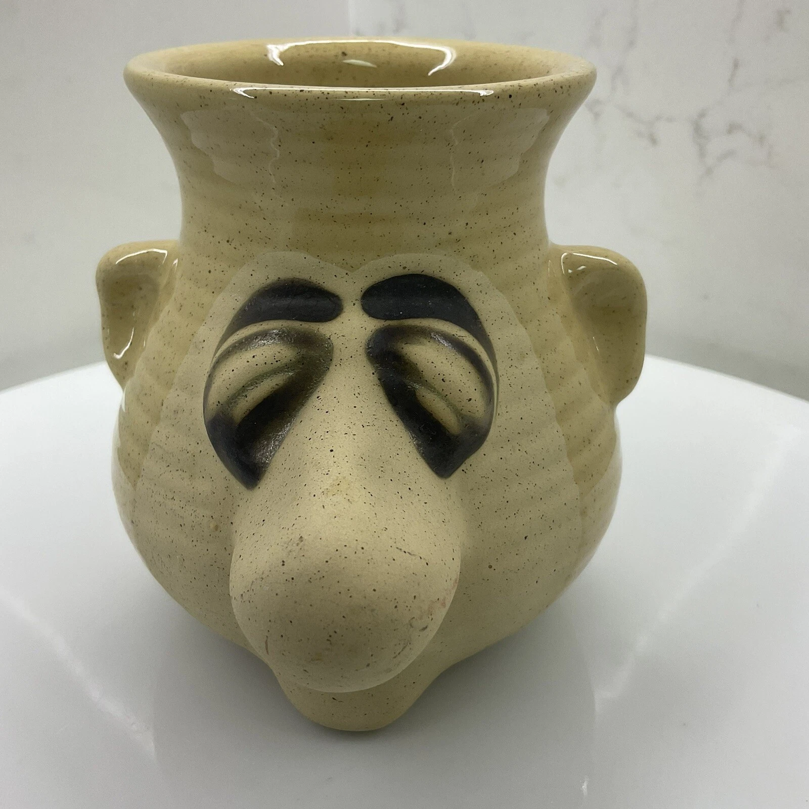 Art Pottery Egg Separator Face Mug Signed Peter Petrie Kitchen Tool Gadget