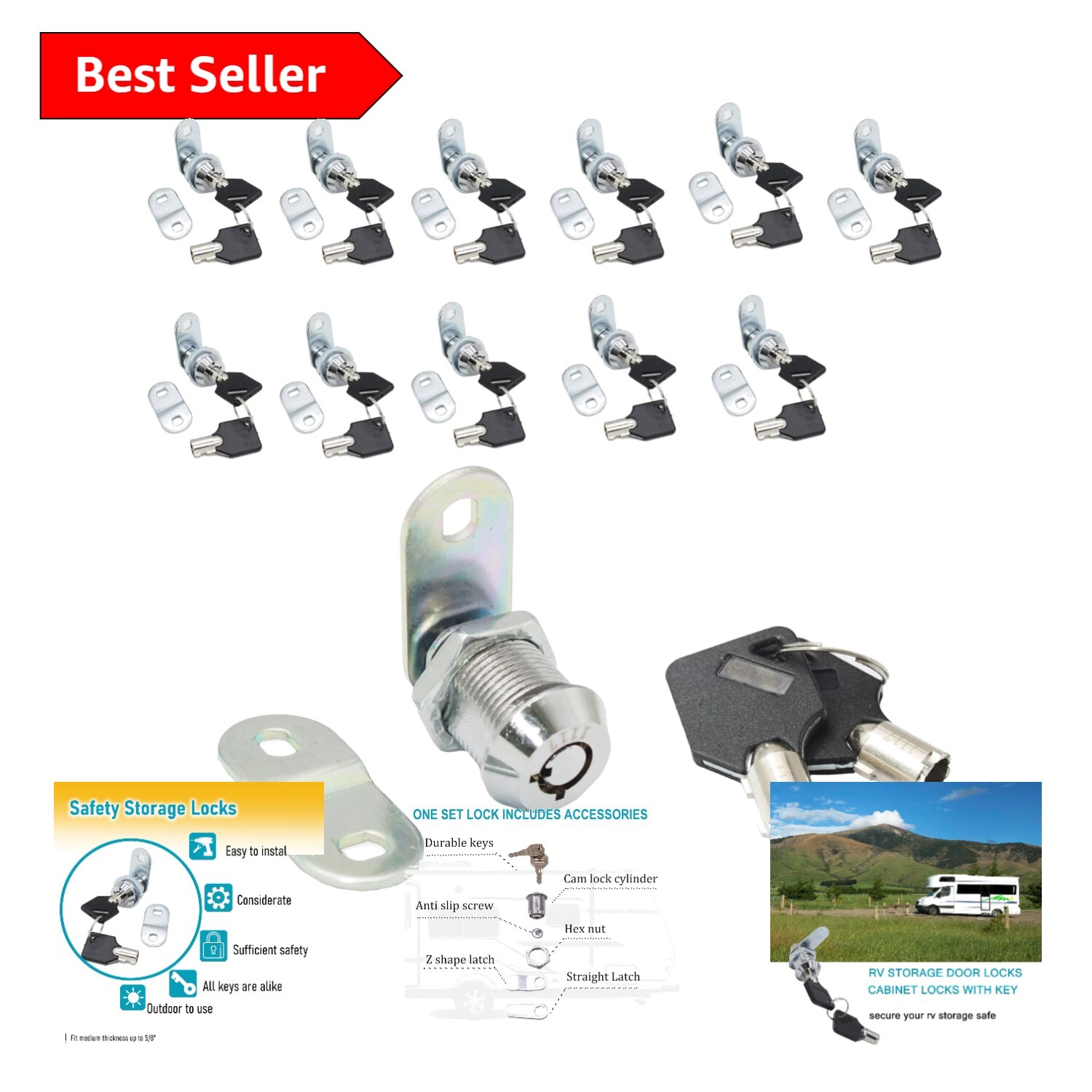 Polished Tubular Cam Locks - Security Solution for RVs, Drawers & Tool Boxes