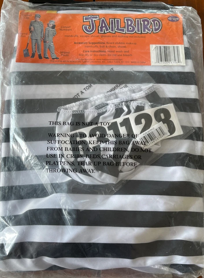 Vintage Fun World "Jailbird" Child Black & White Costume ~ Medium (6-8) - Image 2 of 4