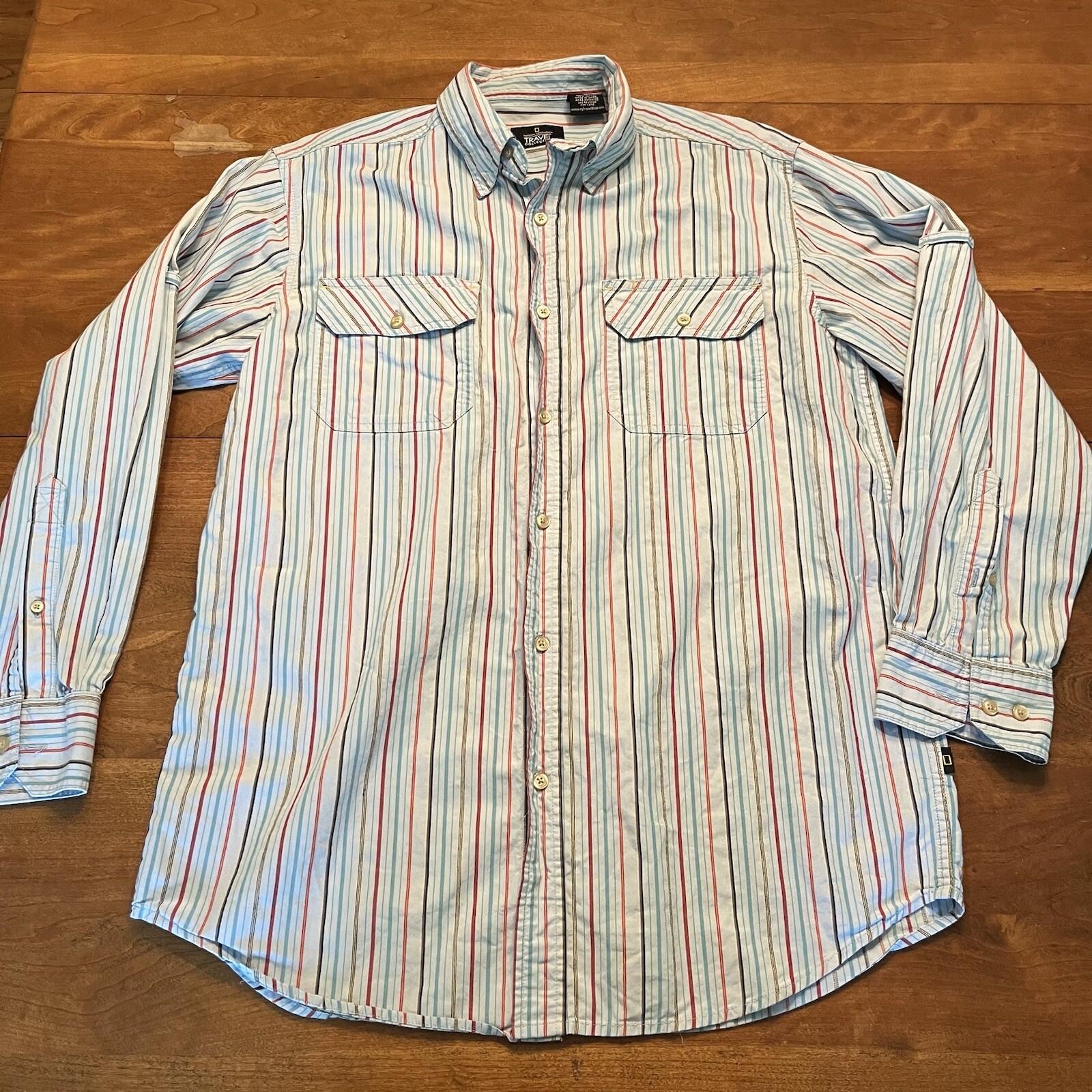 National Geographic Button Down Medium Striped Co… - image 2
