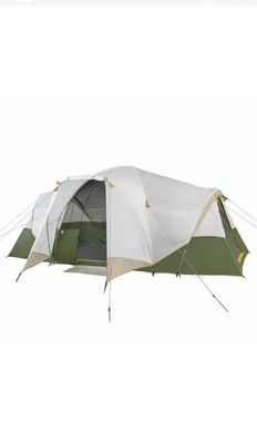 NEW Slumberjack Riverbend 10-Person, 3-Room, Hybrid Dome Tent, Off-White /Green.