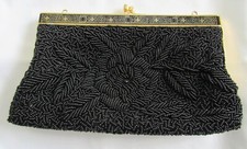 BEADED BLACK VINTAGE EVENING PURSE MADE IN HONG KONG