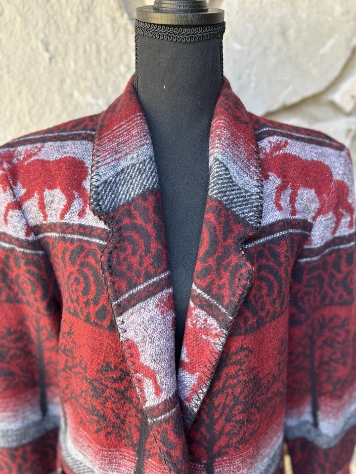 Chaqueta polar vintage David Paul New York pequeña alce vida silvestre roja multicolor EC Foto 3 de 4