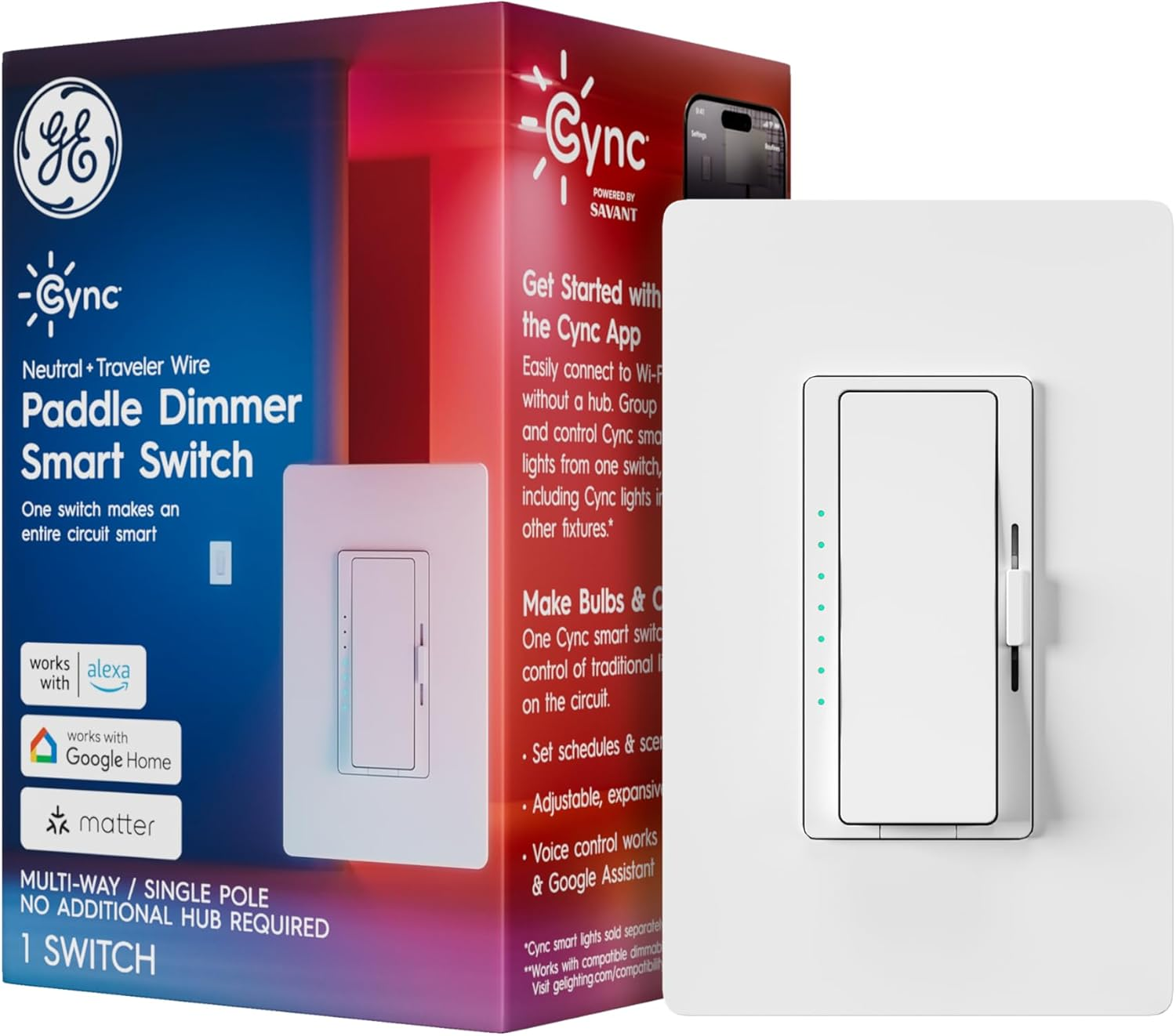 GE  Paddle Dimmer Smart Switch, Highly Customizable Dimmer Switch, Compatible wi
