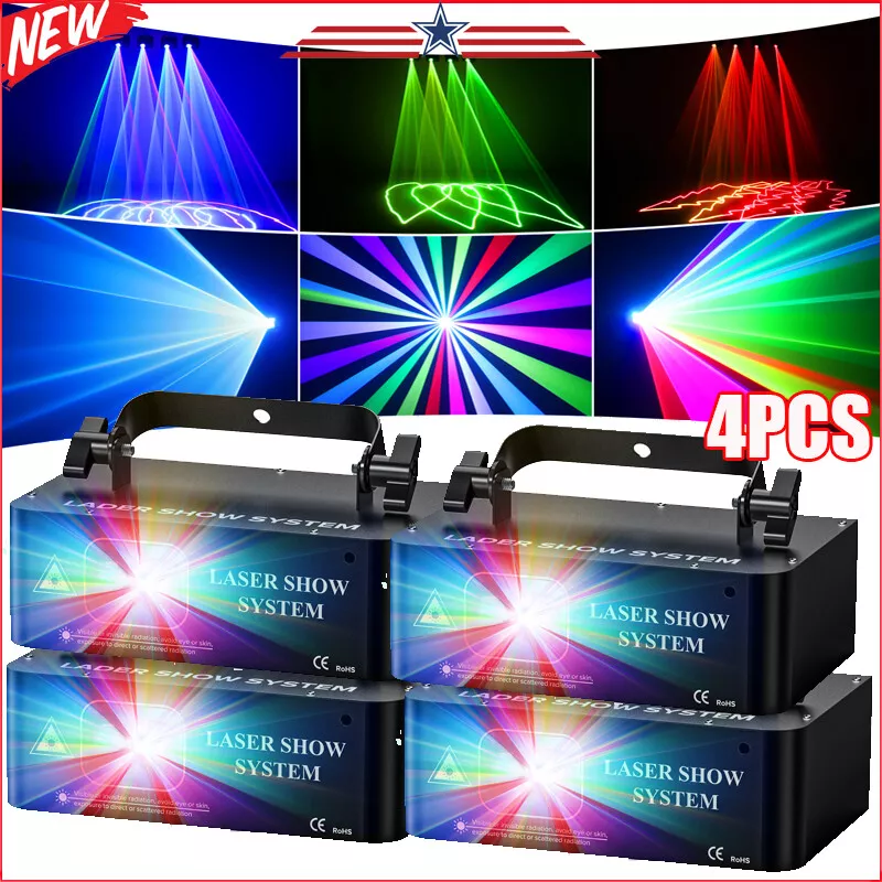 4X 500mW RGB Laser Beam Scanner Projector DJ Disco Party Dance