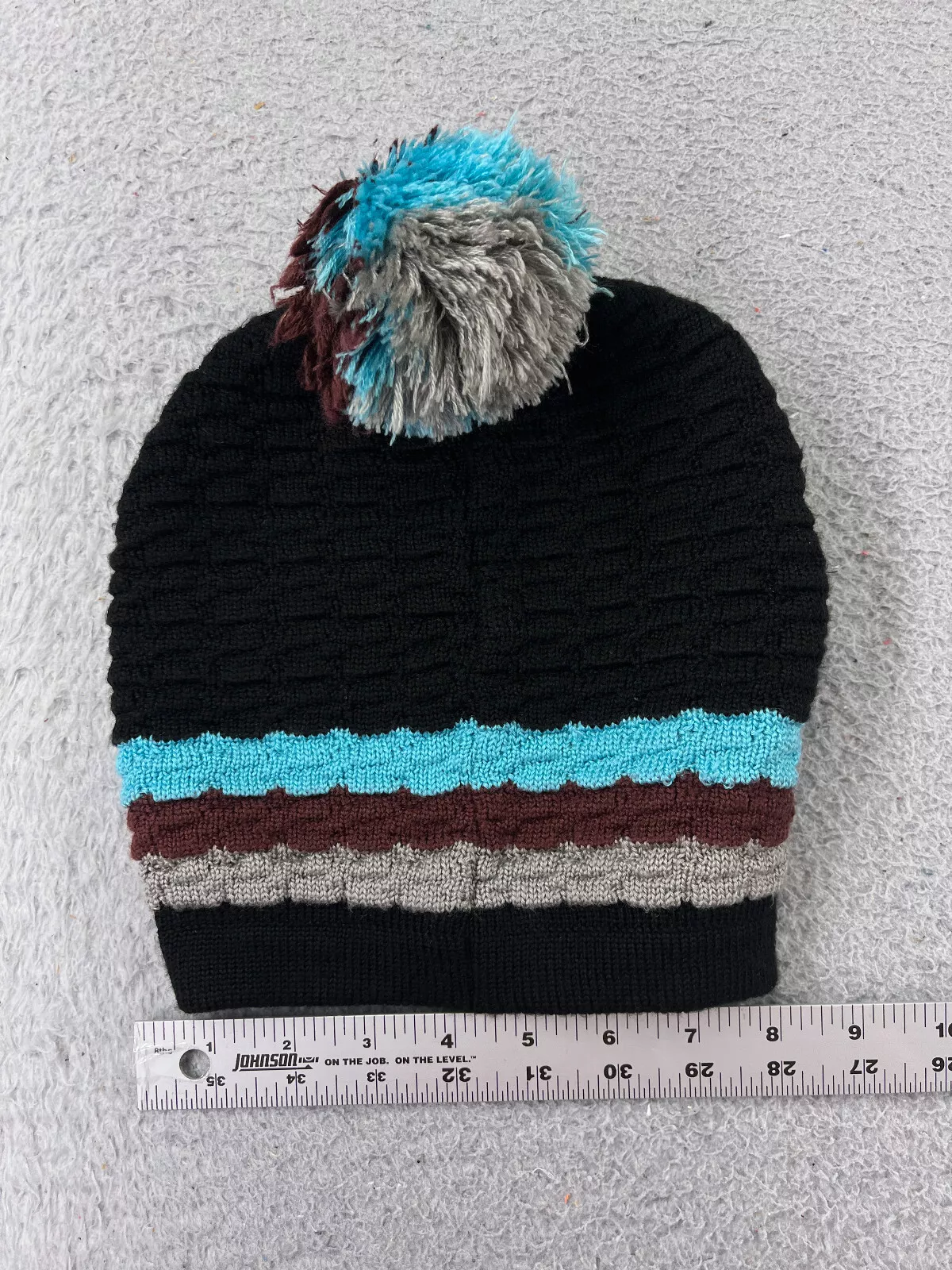 burton beanie toque stripe knit wool blend ski pom 