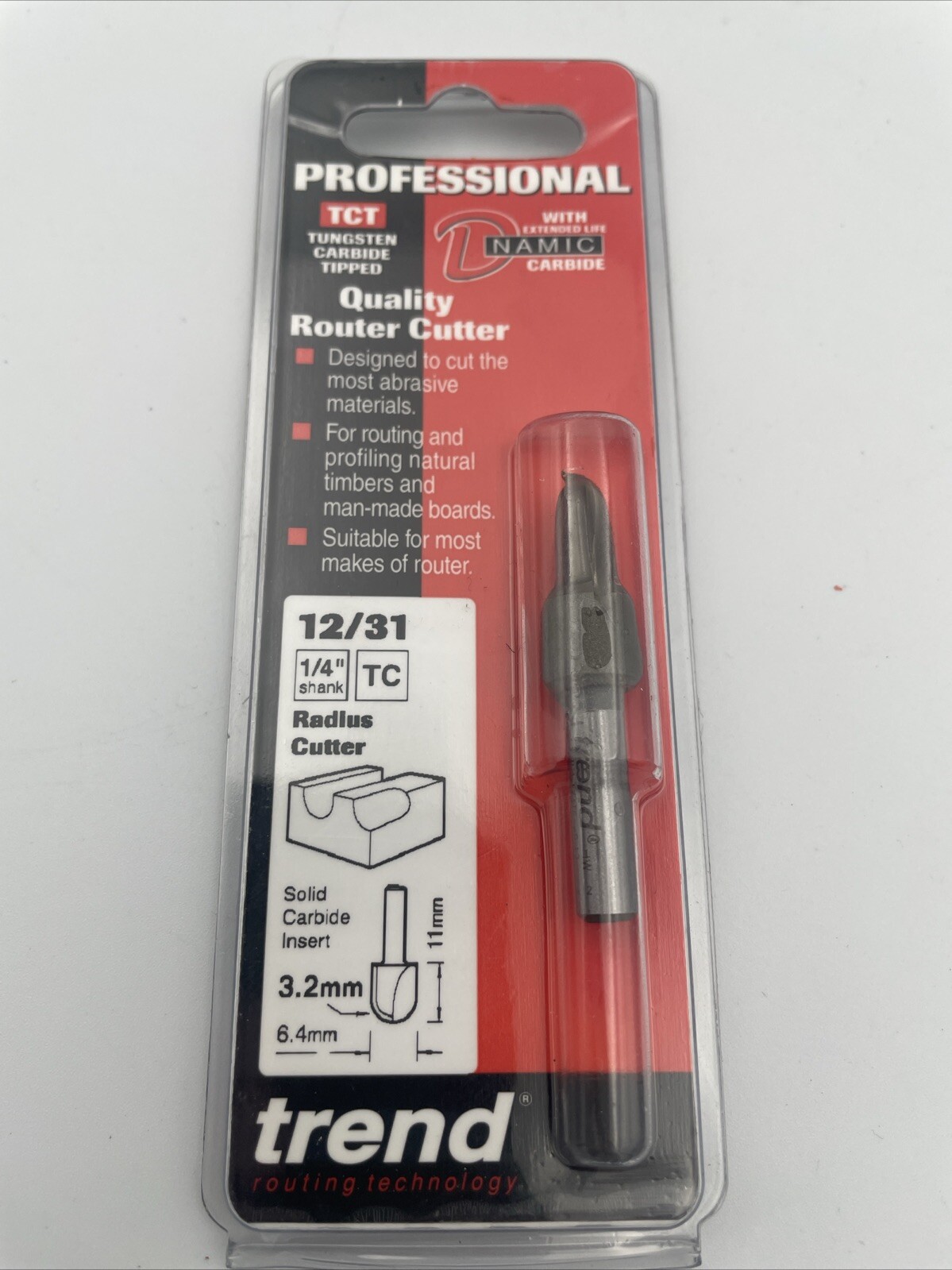 TREND PRO 12/31X1/4TC 3.2MM RADIUS ROUTER CUTTER BIT 1/4"" SHANK