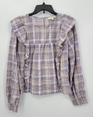 Ann Taylor Loft Top Womens XL Gray Floral Long Sleeve Boho Peasant Romantic