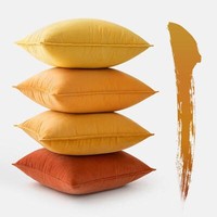 4Er Set Samt Kissenbezug 50X50 Cm Orange DekohüLle Zierkissen Sofakissen