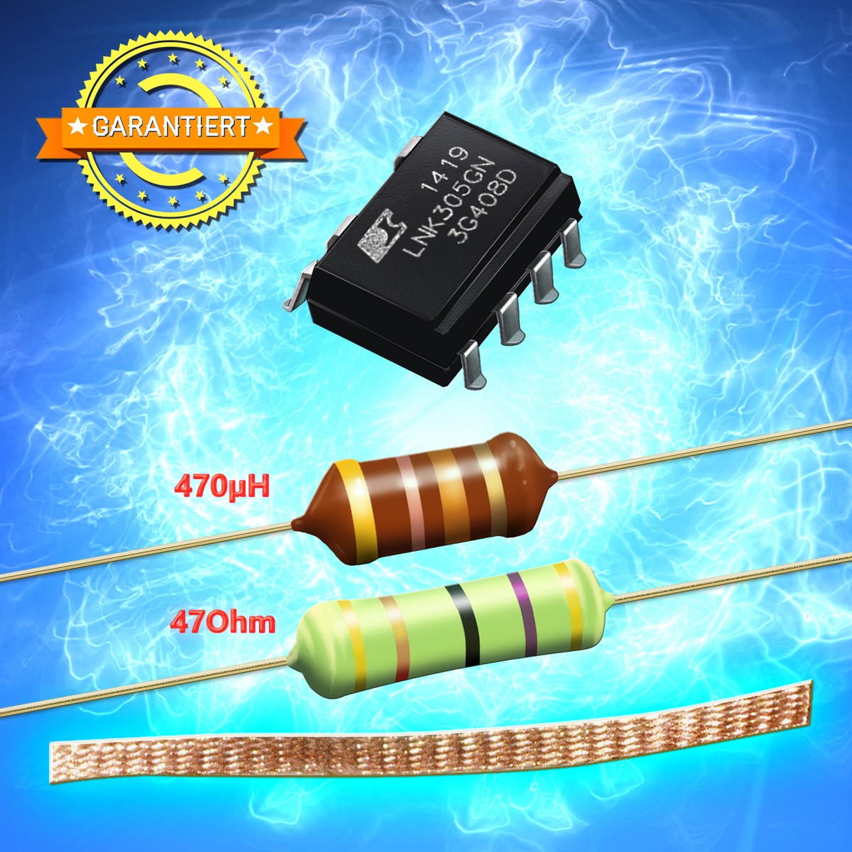 Componenti AEG Bosch Kit Riparazione LNK304GN - Include Resistenza 47 Ohm 3W, Induttore 470uH E Cavi Per Saldatura Regolatore Tensione SMD Malaysia - Foto 9