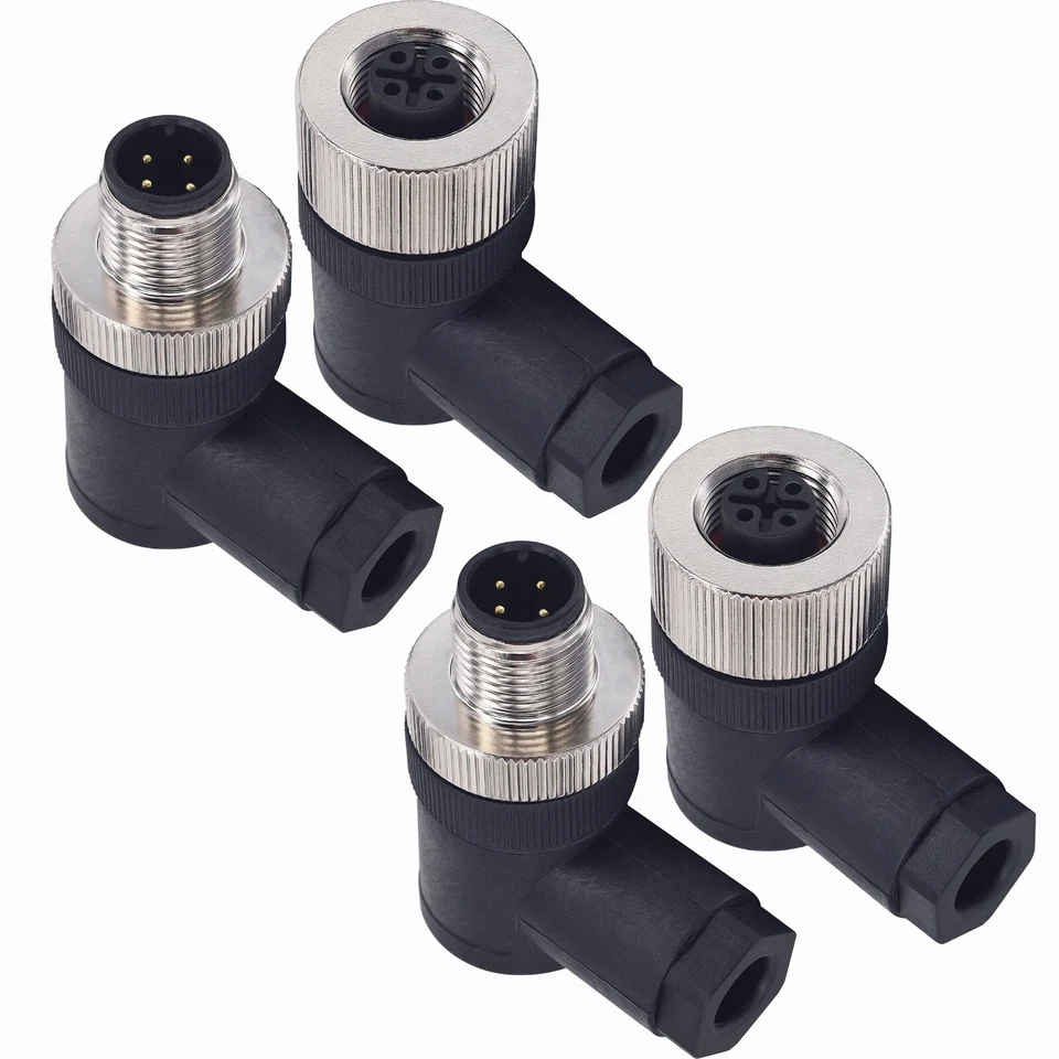 M12 4-Pin Right Angle Male & Female Panel Aviation Wire Connector 12mm IP67 - Image 2 of 4